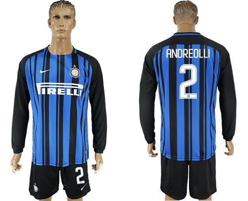 Inter Milan #2 Andreolli Home Long Sleeves Soccer Club Jersey - Click Image to Close